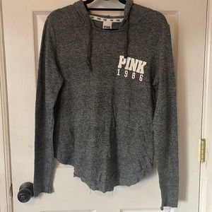 Pink Lightweight Hoodie with Raw Hem